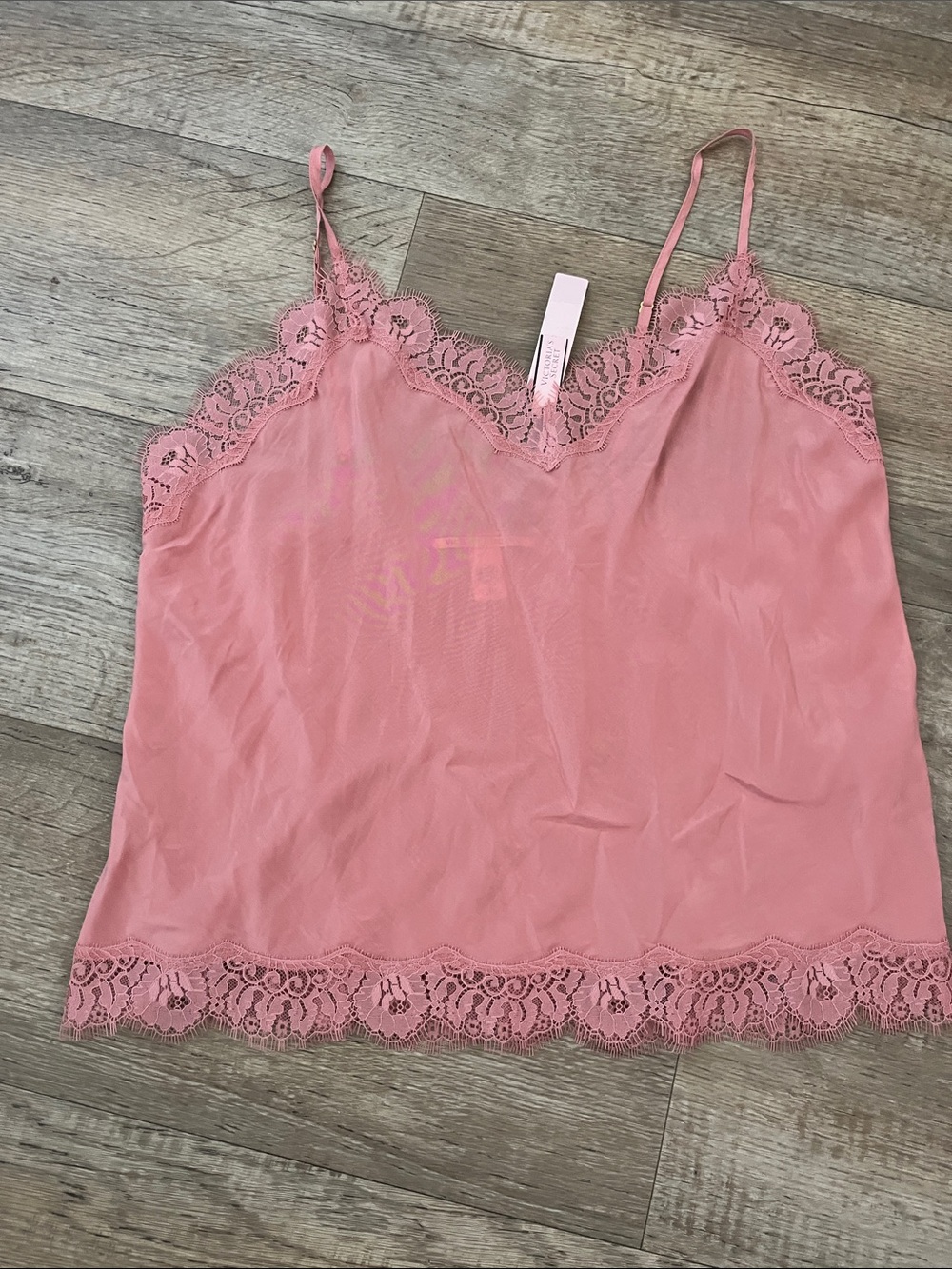 NWT Victoria's Secret Lace-Trim V-Neck Cami Tank Top - Dusty Rose Size L